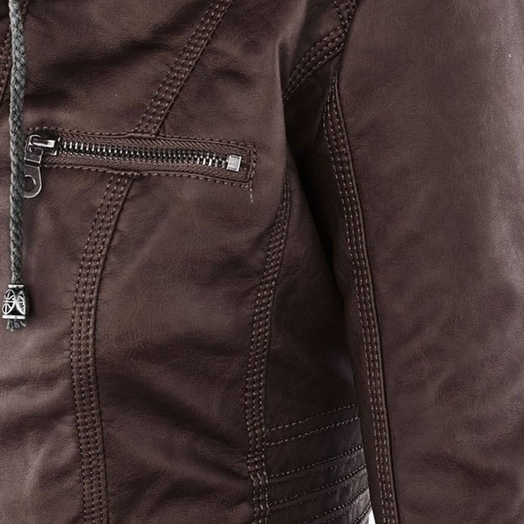 Olive™ Waterproof Women's Leather Jacket with Hood