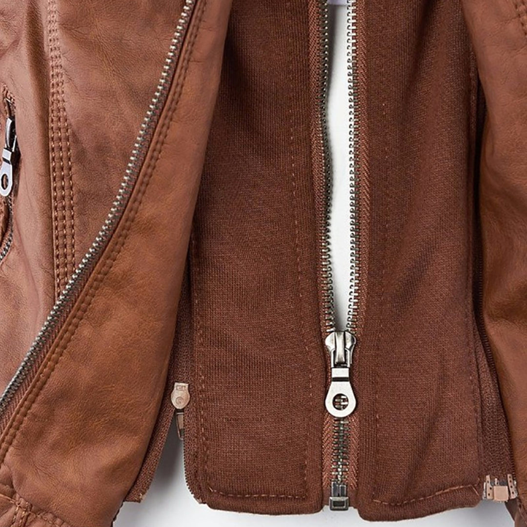Olive™ Waterproof Women's Leather Jacket with Hood