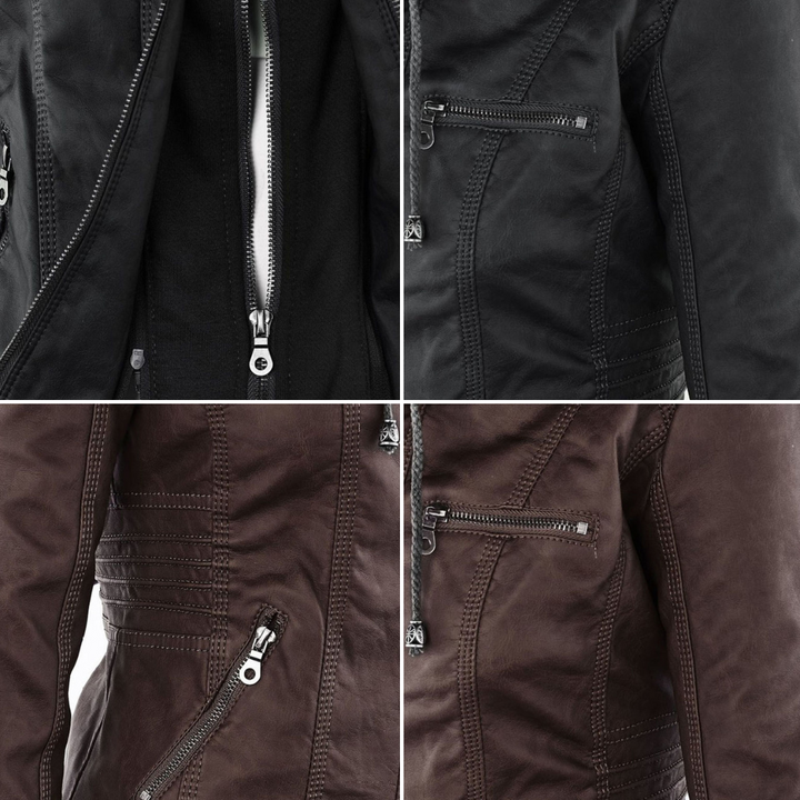 Olive™ Waterproof Women's Leather Jacket with Hood